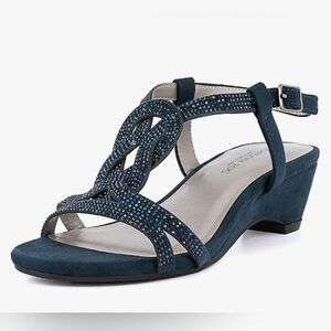 London Fog Macey Demi Wedge Dress Sandal - Navy - Size 7.5W